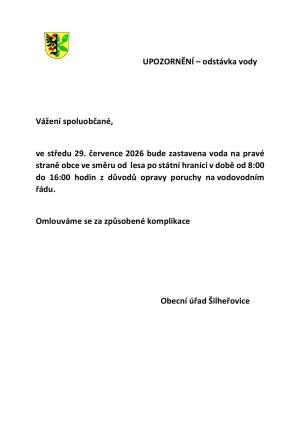 odstávka vody 29. 7. 2026
